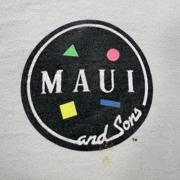 Vintage 90s Maui and Sons Shark Surf T-Shirt USA Made Big Graphic T-Shirt Sz L - Picture 3 of 12